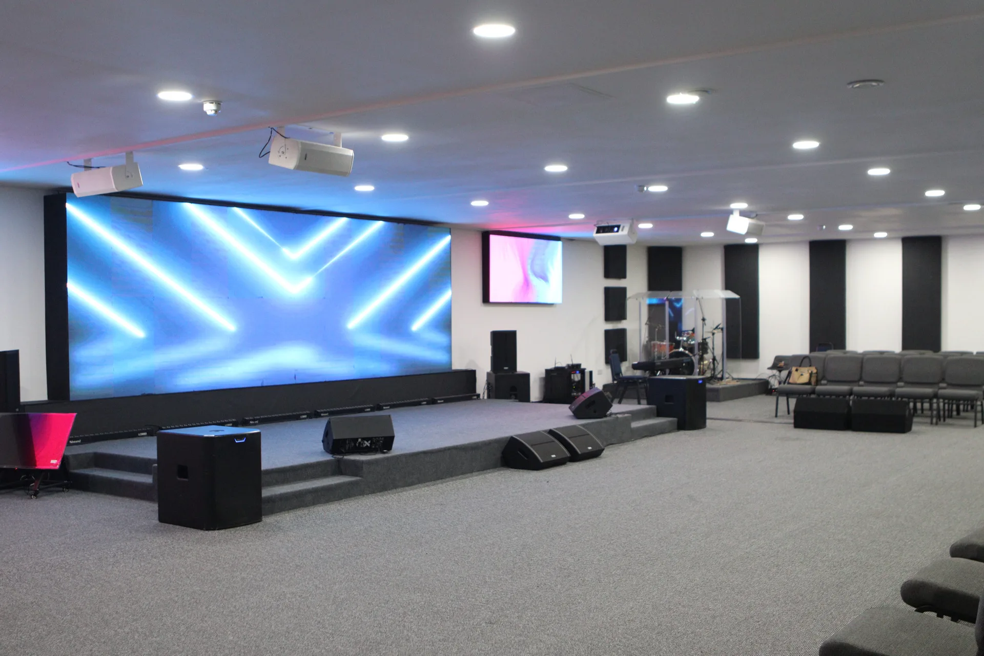Castle Green Hall, stage and full-width LED wall